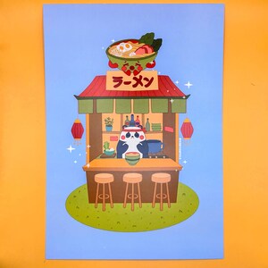 Impressão de cartão postal de arte de loja de ramen Cute Panda