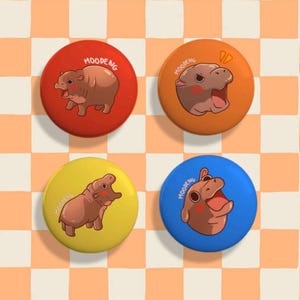 Ensemble de badges avec épingles Moodeng Meme baby hippopotame 44 mm