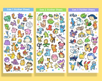 Cute gaming Monster Gen 1, 2 and 3 Sticker Sheet Pack