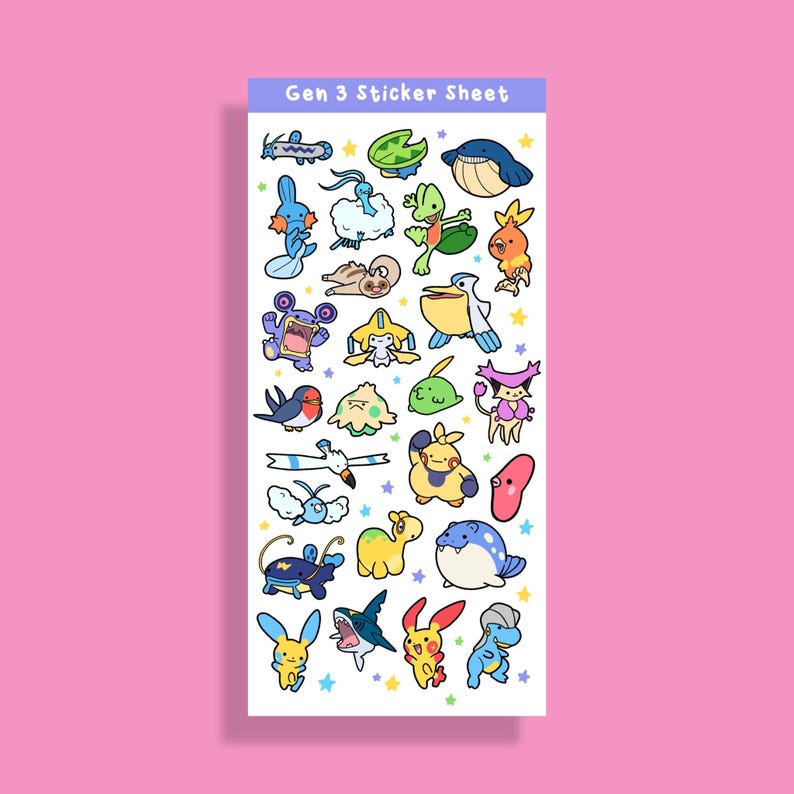 Monster Sticker Sheet Pack, Gen 1, 2, 3 Inspired Characters, Vinyl Waterproof Laminated (3 Sheets) image 3