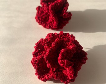 Handmade Red Rose Earrings, Delicate Floral Crochet Design