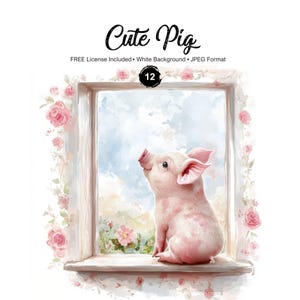 Cute Pig Watercolor Clipart High Quality JPEG Graphics Quirky Farm Animals Instant Download