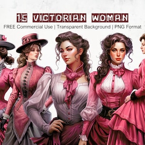 Pacote de clipart de mulher vitoriana vermelha, diários de lixo com tema vintage ou vitoriano, senhora vintage PNG, vestido vintage vitoriano, download instantâneo