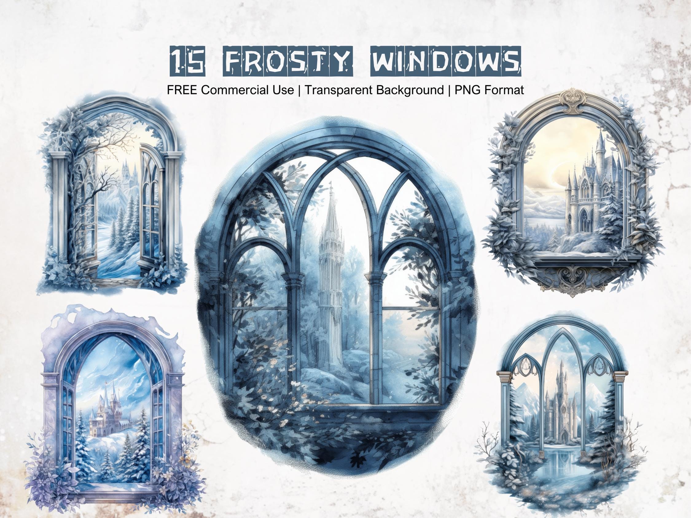 Frosty Window Clipart Whimsical Palace Views in Winter Season Icy ...