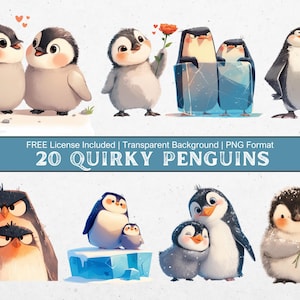 Schrulige Pinguine Clipart Niedliche arktische Tiere Grafiken Flugloser Vogel PNG Illustrationen