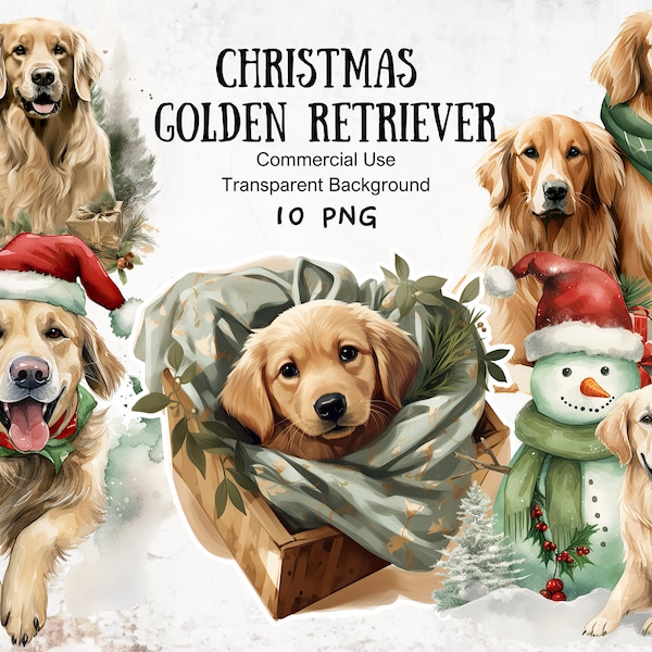 Sage Green Christmas Golden Retriever, Watercolor Clipart PNG, Festive Pet Art, Holiday Pet-Themed Clipart, Pet-Lover Christmas Graphics