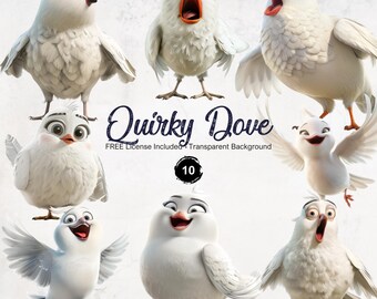 Quirky Dove PNG Clipart: Funny Bird Illustrations (Instant Download)