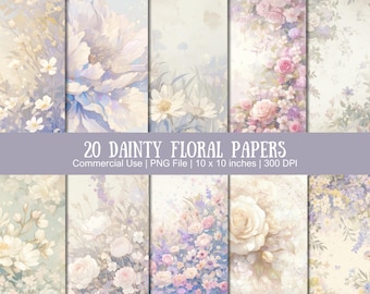 Floral Digital Decoupage Paper Watercolor Scrapbook Printable Paper Set Instant Download PNG Format