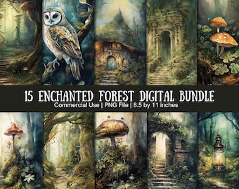 Papel digital Bosque Encantado: Kit de scrapbooking de bosque (PNG, 8,5 x 11)