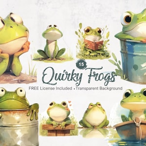 Clipart drôle de grenouilles Illustrations originales d'amphibiens avec un arrière-plan transparent pour des projets sur le thème amusants