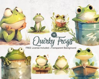 Funny Frogs Clipart Quirky Amphibian Illustrations with Transparent Background for Fun Themed Projects