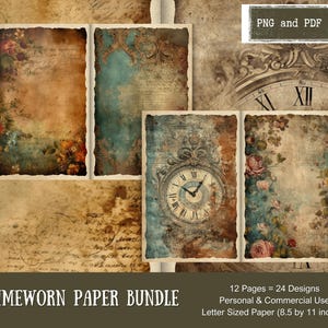 Impressions vintage florales minables en papier numérique usées par le temps pour les créations de scrapbooking