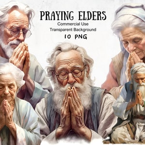 Praying Elders Watercolor Clipart: Christian Devotional Graphics (PNG)