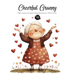 Fröhliche Oma JPEG Clipart - Quirky Oma Herunterladbare Grafiken - Hochwertige Illustrationen für den persönlichen und kommerziellen Gebrauch