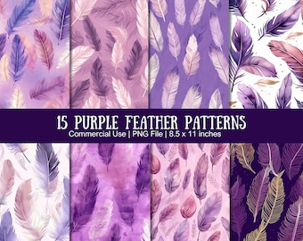 Purple Feather Art: Bohemian Scrapbook Paper (Digital Download)