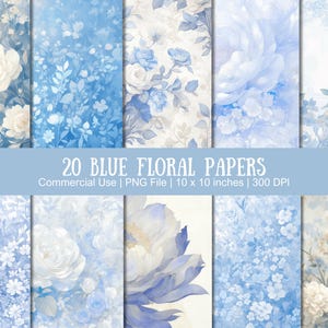 Pagine floreali blu stampabili Carta per decoupage digitale Pacchetto scaricabile di effimeri decorativi