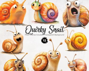 Quirky Snail Clipart Funny Graphics Humorous Illustrations in PNG Format with Transparent Background