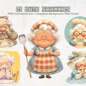 Lindo clipart de abuela, gráficos de abuela imprimibles con fondo transparente, adorable elemento de diseño de tarjeta de invitación de cumpleaños de Nana