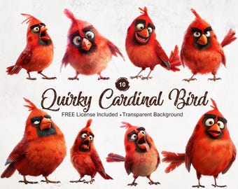 Cardinal Bird Clipart Quirky Printable Graphics for Funny Themed Projects