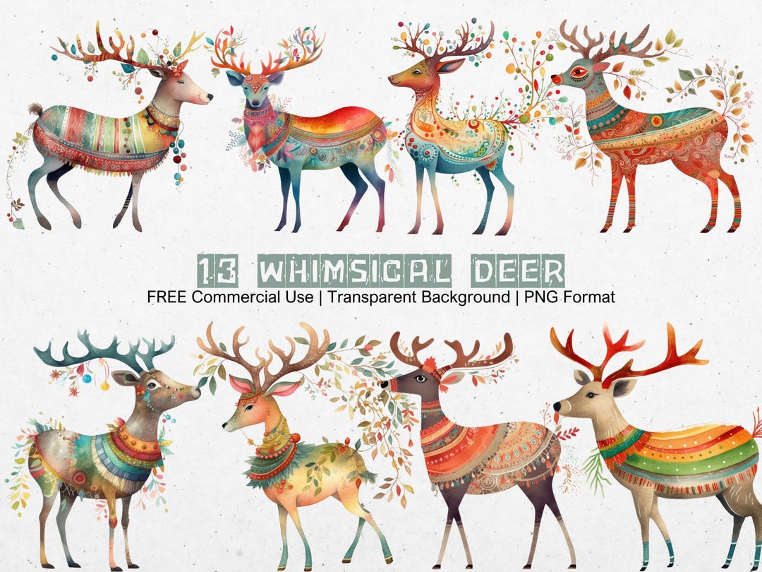 Whimsical Deer Clipart Colorful Animal Graphics With Transparent ...