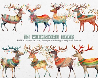 Whimsical Deer Clipart Colorful Animal Graphics with Transparent Background PNG File