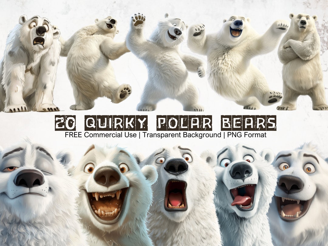 Quirky Polar Bears Clipart Bundle, Instant Download, High Quality ...