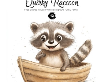 Imágenes prediseñadas de mapache divertido JPEG, gráficos peculiares de Trashpanda, ilustraciones humorísticas de animales, descarga instantánea