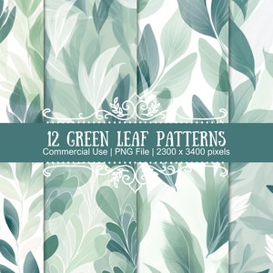 Padrões de folhas verdes, impressão de arte em parede, pacote de papel digital PNG, decoração de escritório e casa, papel digital com tema verde, design de sublimação PNG