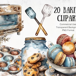 Bakken clipart aquarel bundel afdrukbare graphics banketbakker dagboek afbeeldingen voor creatieve keuken thema plakboekprojecten