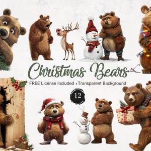 Weihnachten Bär Clipart Schrullige Urlaub PNG Illustrationen mit transparentem Hintergrund zum Selbermachen