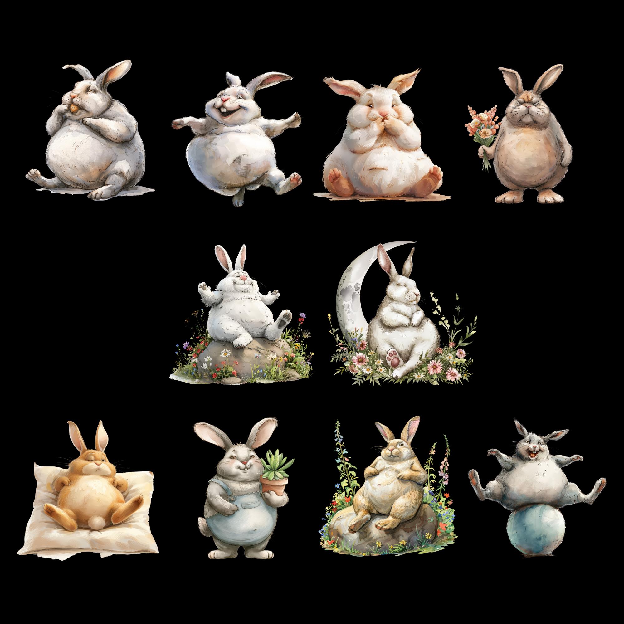 Fat Bunny Clipart Quirky Rabbit Illustrations Funny Animal Sketch ...