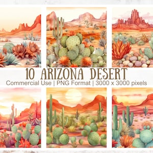 Arizona Wüste Digitales Papier Bundle Aquarell Kaktus Landschaft Wilder Westen Wüste Südwesten Wüste Sonnenuntergang Grafiken für Scrapbooking Handwerk
