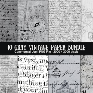 Pacchetto di carta vintage grigia, diario grunge, texture grigie, sfondi antichi, carta grigia per scrapbooking stampabile, uso commerciale, file PNG