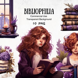 The Love of Books, Book Lover Clipart, Watercolor Book, Bibliophile,  Junk Journal, Sublimation Design, Commercial Use, Whimsical Bookworm