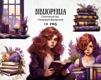 Watercolor Book Clipart: Bibliophile PNG Graphics (Commercial Use)