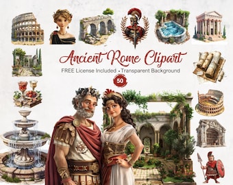 50 imágenes prediseñadas de la antigua Roma, imágenes del Imperio romano, gráficos históricos, descarga digital instantánea, uso comercial