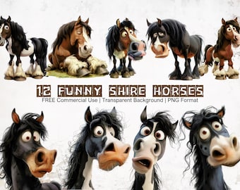 Funny Shire Horse Clipart Bundle: Whimsical PNG Graphics (Digital Download)