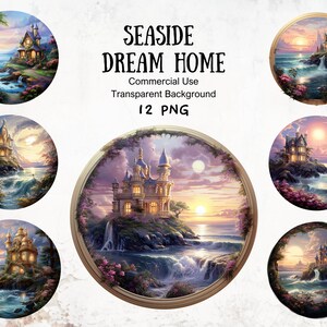 Mansion by the Ocean Clipart, landgoed aan het strand, Coastal Retreat, Waterfront Manor, Ocean View Home, Seaside Dream Home, Oceanfront Palace