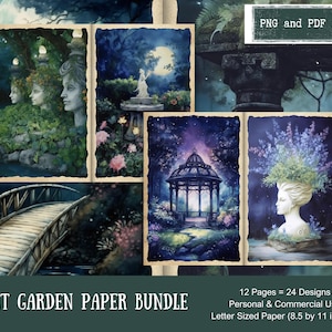 Night Garden Paper Bundle: Dark Floral Ephemera (PNG + PDF)