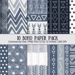 Handgezeichnete Boho Digital Papiere Blaues Thema Print Pack Boho Textur Hintergründe