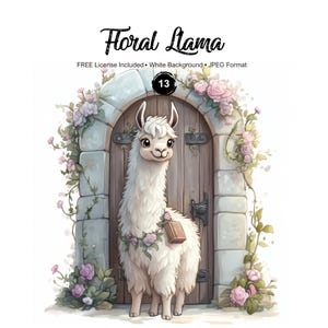 Floral Llama Clipart Caprichoso Animal Gráficos JPEG Cute Llama Pacote para download com licença incluída