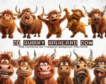 Highland Cow Clipart Bundle: Funny PNG Graphics (Digital Download)