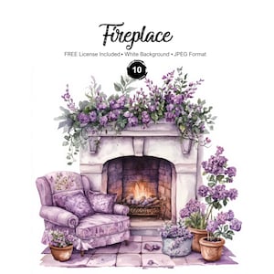 Fireplace Clipart Cottagecore Graphics Printable Paper Crafts High Quality JPG Illustrations