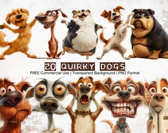 Quirky Dogs Clipart Bundle: Funny Pet PNG Graphics (Digital Download)