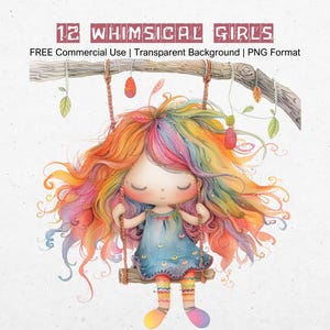 12 Quirky Girl Whimsical Clipart Colorful Peculiar Cute Doll Graphics Collection