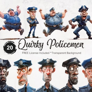 Clipart policier original Illustrations drôles de police Graphismes de profession sur fond transparent