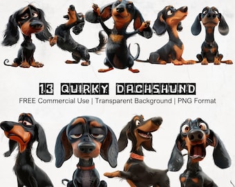 Quirky Dachshund Clip Art, Funny Sausage Dog Illustrations, Wiener Doxie Pet Graphics, Instant Download