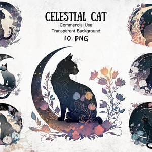 Clipart de gato floral Ilustración felina Diseño de acuarela Gráficos imprimibles