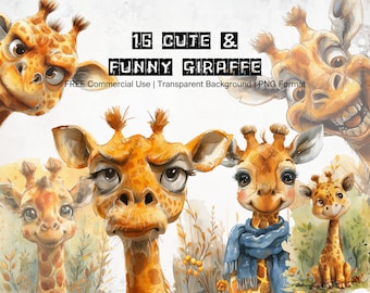 Funny Giraffe Clipart: Whimsical Safari PNG Graphics (Downloadable)