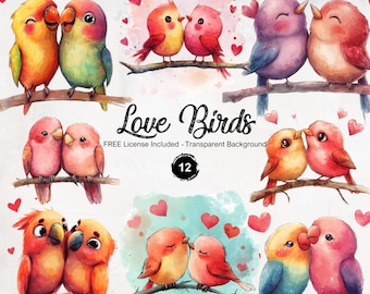 Love Birds PNG Clipart Bundle Transparent Background for Valentines Day with Commercial License